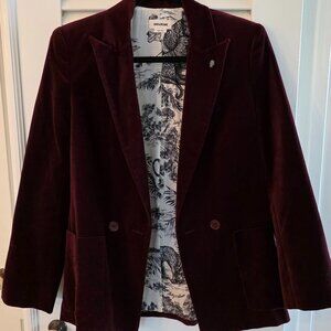 Zadig & Voltaire Visko Velvet Jacket Burgundy Size 36 Skull Pin Special Lining